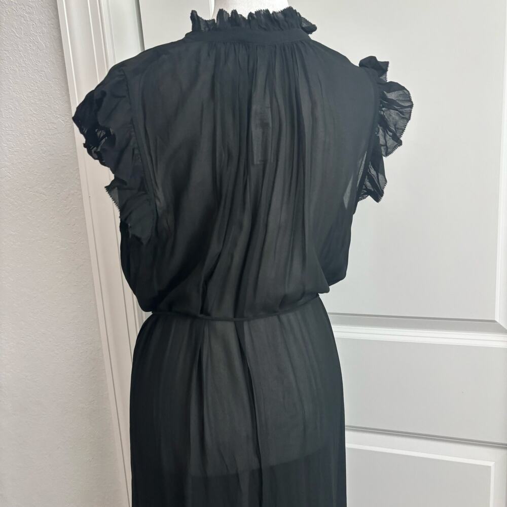 NWT Banana Republic Petite Flounced Hem Midi Dress Sz XS Black Sheer Minimalist - Picture 12 of 16